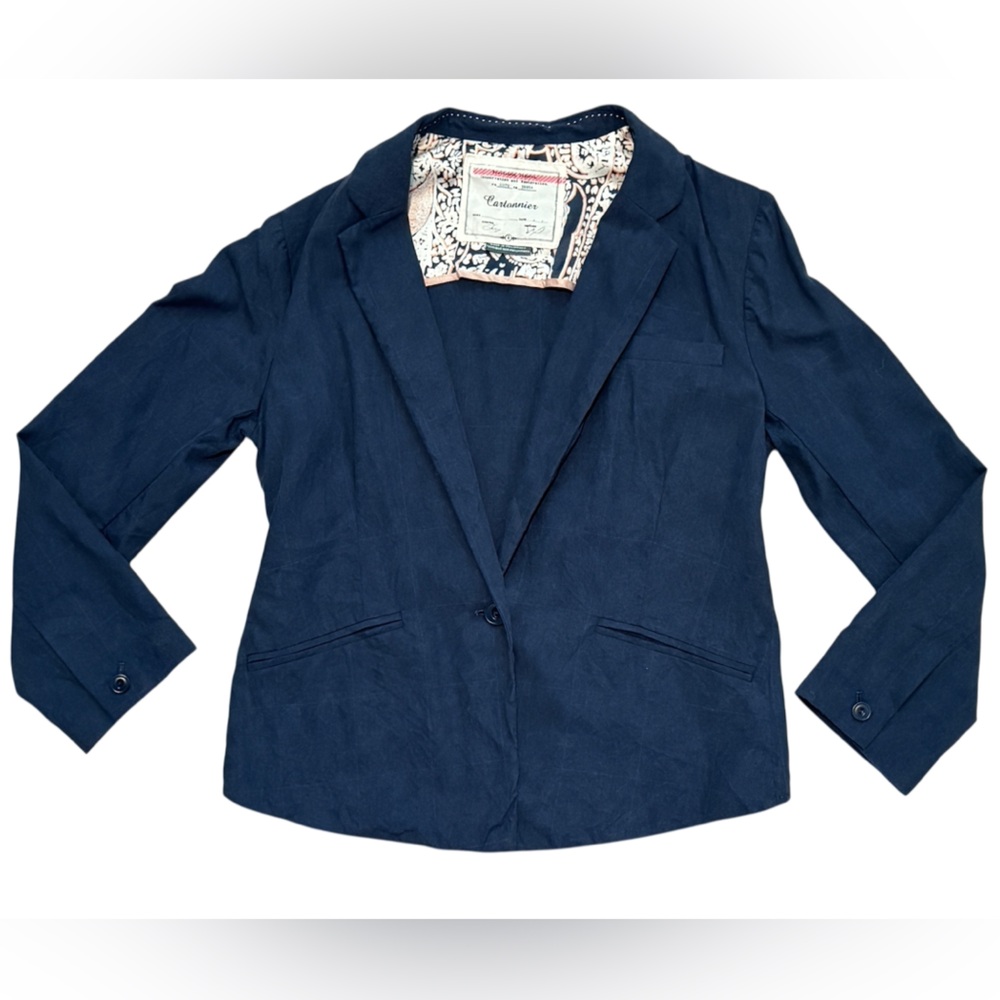 Cartonnier by Anthropologie Navy Blazer size 4 with Floral Lining